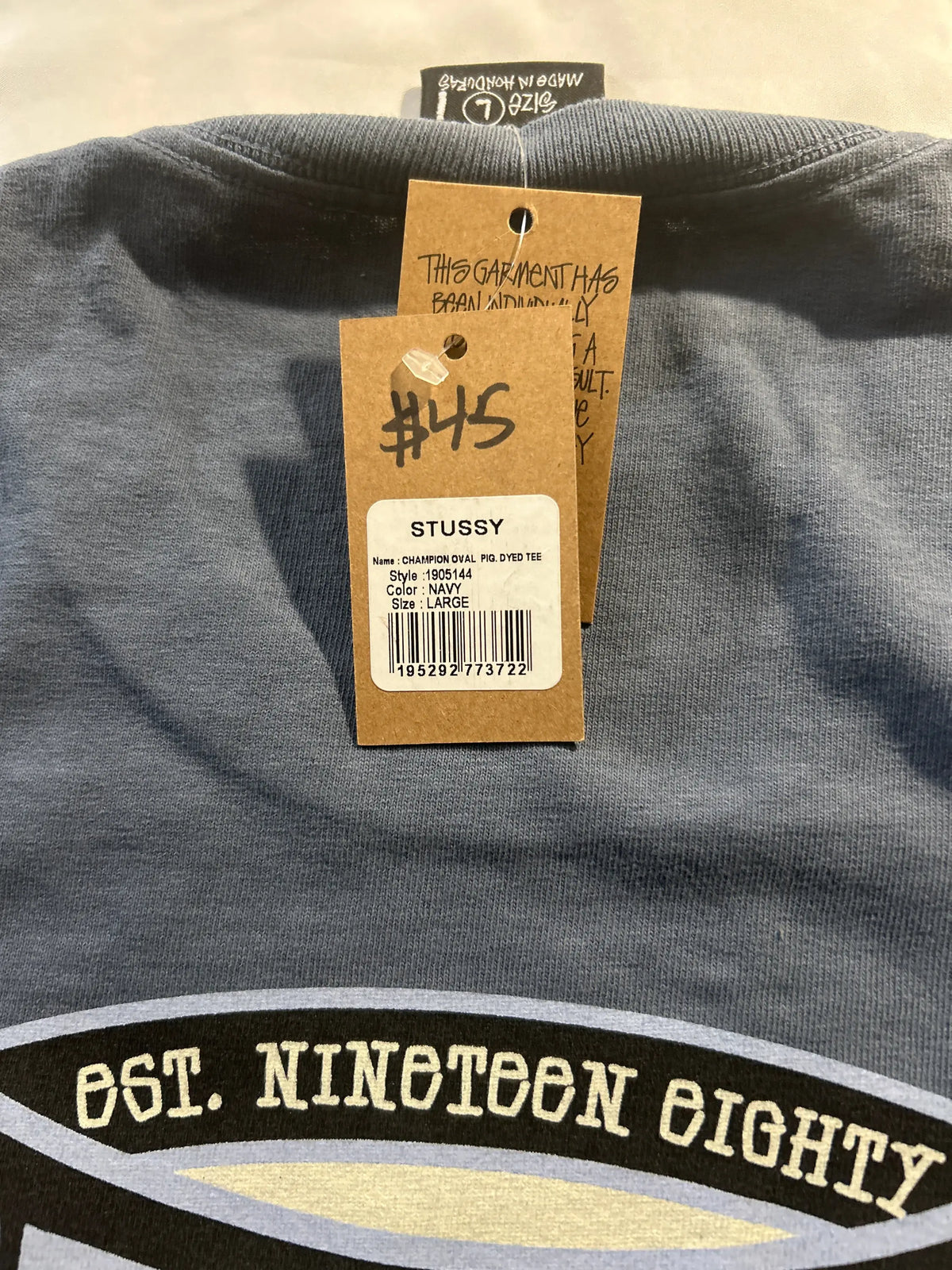 Stussy Champion Oval Pigment Dyed Tee Navy Large