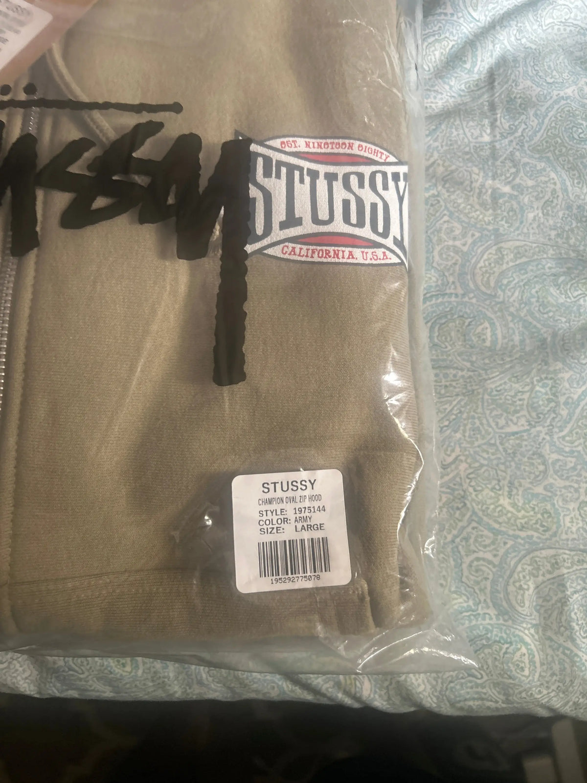 Stussy Champion Oval Zip Hoodie Army Medium