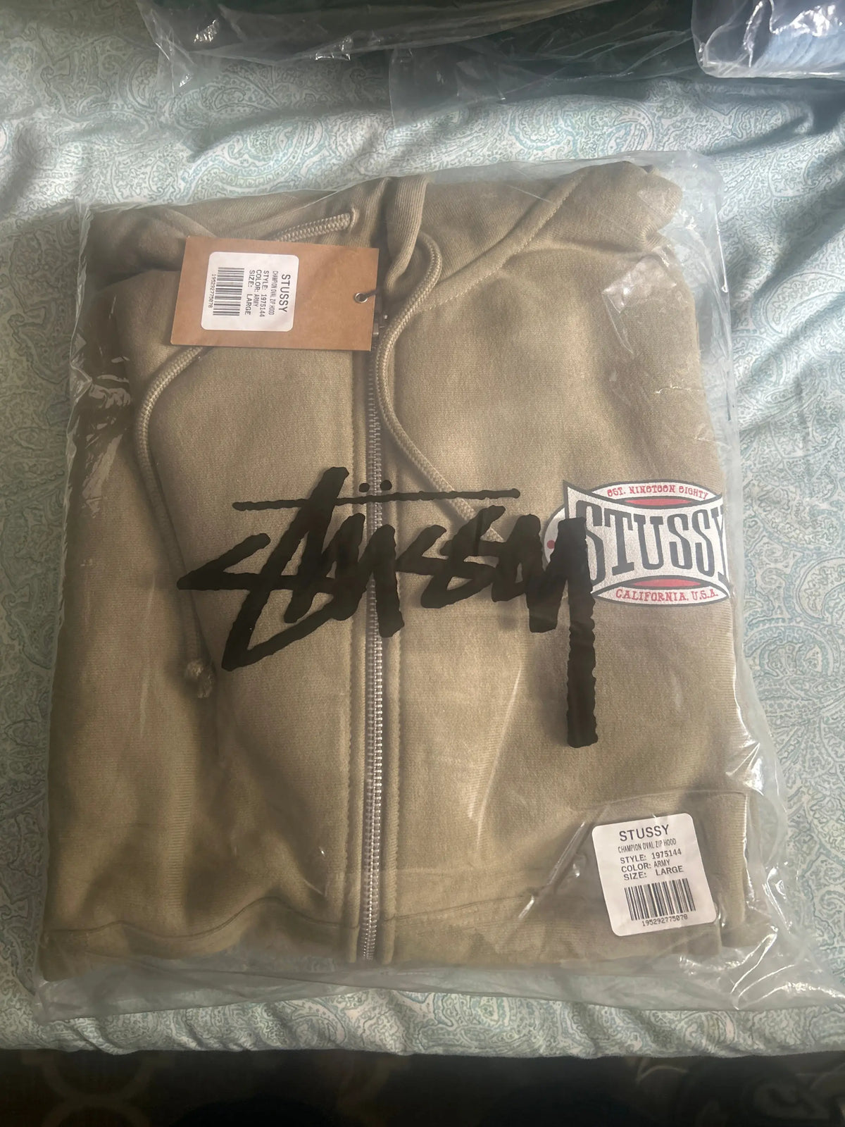 Stussy Champion Oval Zip Hoodie Army Medium