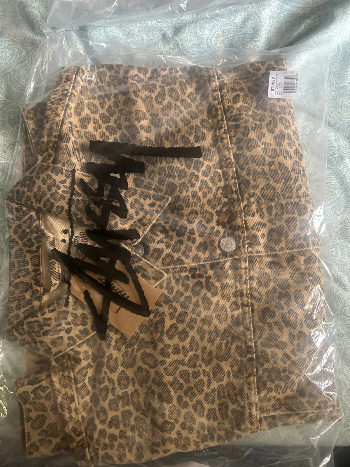 Stussy Denim Trucker Jacket Leopard Large