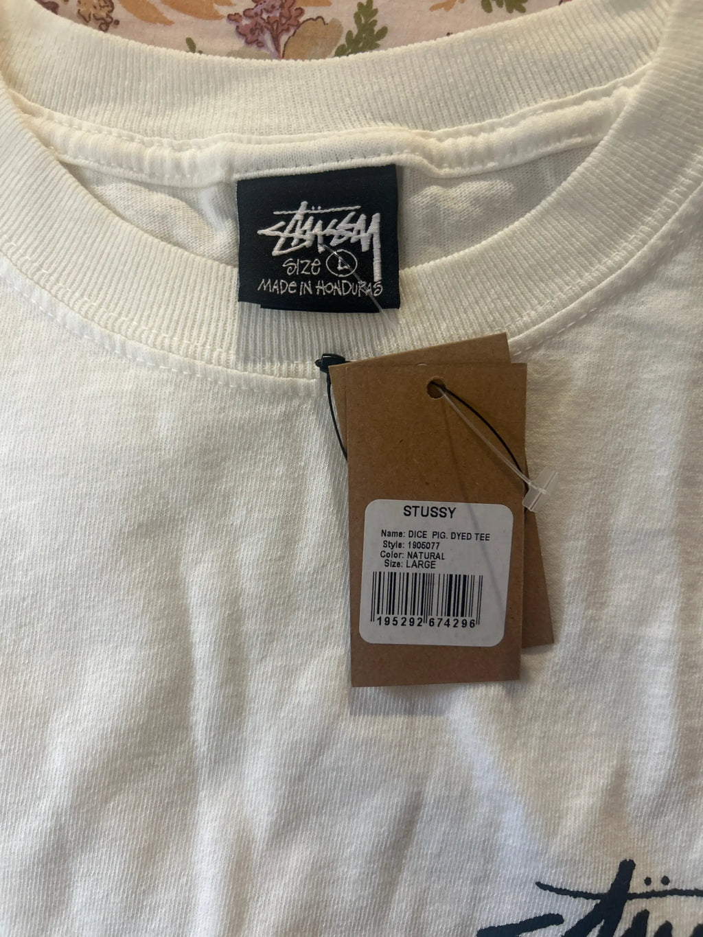 Stussy Dice Pigment Dyed Tee Natural Large