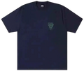 Dark blue Stussy Dragon Tee navy t-shirt featuring a subtle green triangular logo on the chest