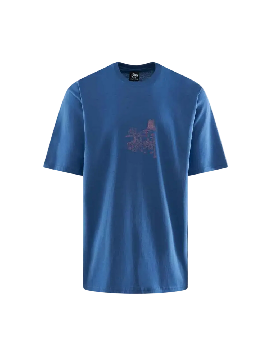 Blue stussy in bloom tee with a subtle faded graphic on the chest in soft cotton material