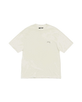 Cream-colored stussy lazy pigment dyed tee bone with a subtle embroidered logo on the left chest