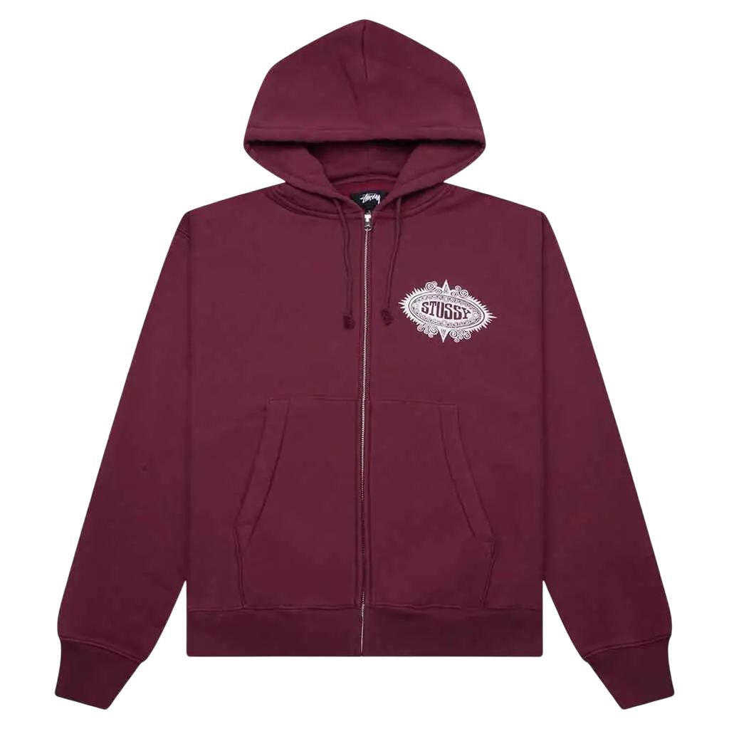 Stussy Mantra Zip Up Hoodie Burgundy - M