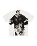 White stussy paris pigment dyed tee natural featuring bold black graffiti style graphic print on white cotton fabric