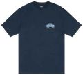 Dark blue Stussy pickup tee with short sleeves and a small white sturdy pickup truck graphic on the front