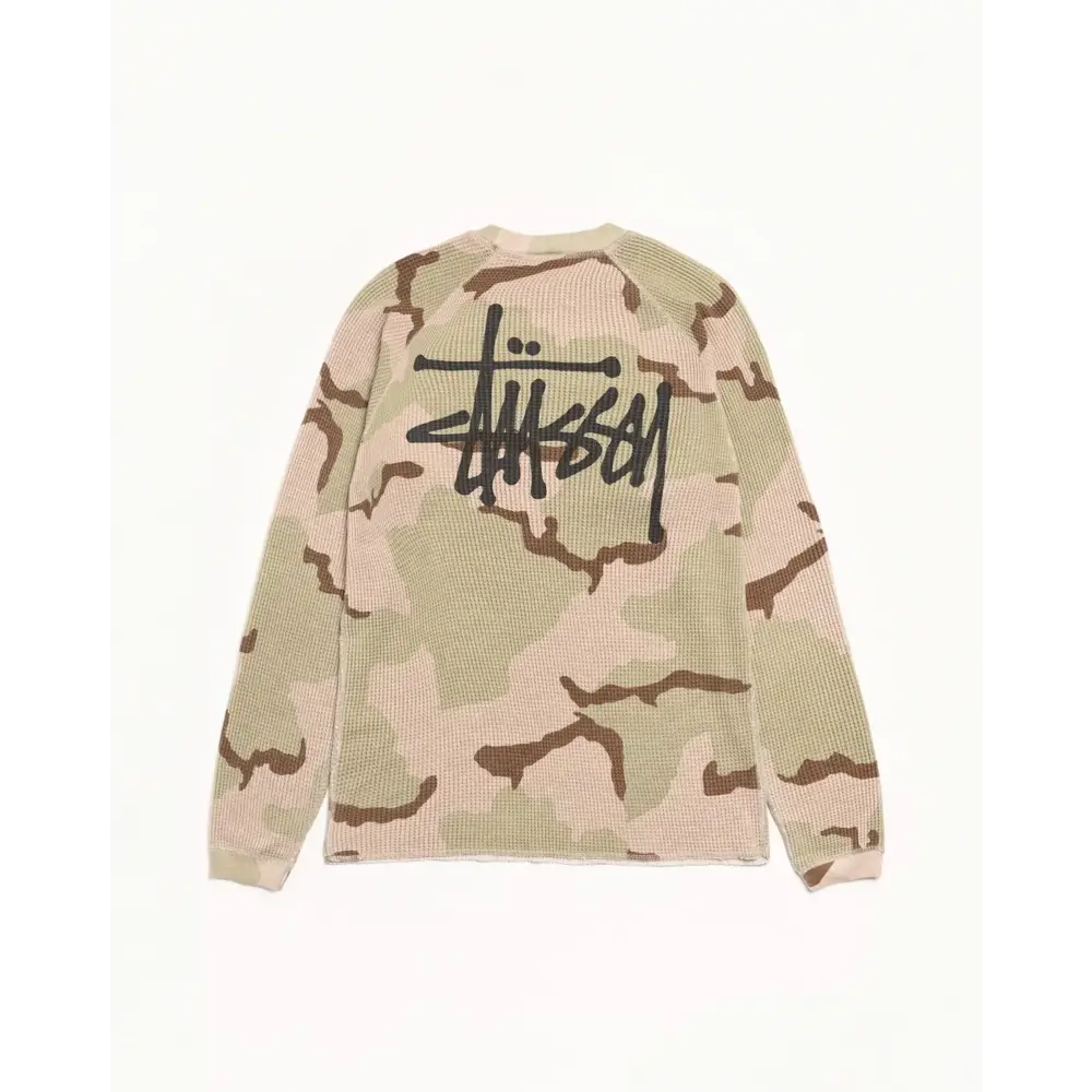 Stussy Raglan Thermal Long Sleeve Sand Camo - M - Crewnecks