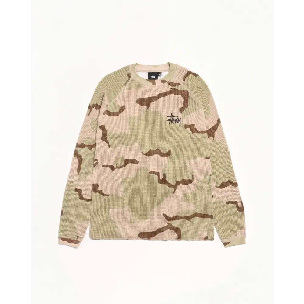 Stussy Raglan Thermal Long Sleeve Sand Camo - M - Crewnecks