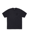 Dark gray Stussy Stock Link Tee faded black short-sleeved t-shirt with small embroidered patch and subtle logo tag