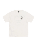 White stussy stock link tee natural with black logo on chest made of comfortable cotton fabric