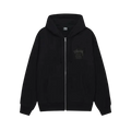 Black stussy well welder zip up hoodie with subtle embroidered logo on chest and matching drawstrings