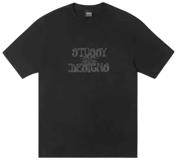 Black Stussy Wes Palms tee black with faded textured logo print on a soft cotton fabric