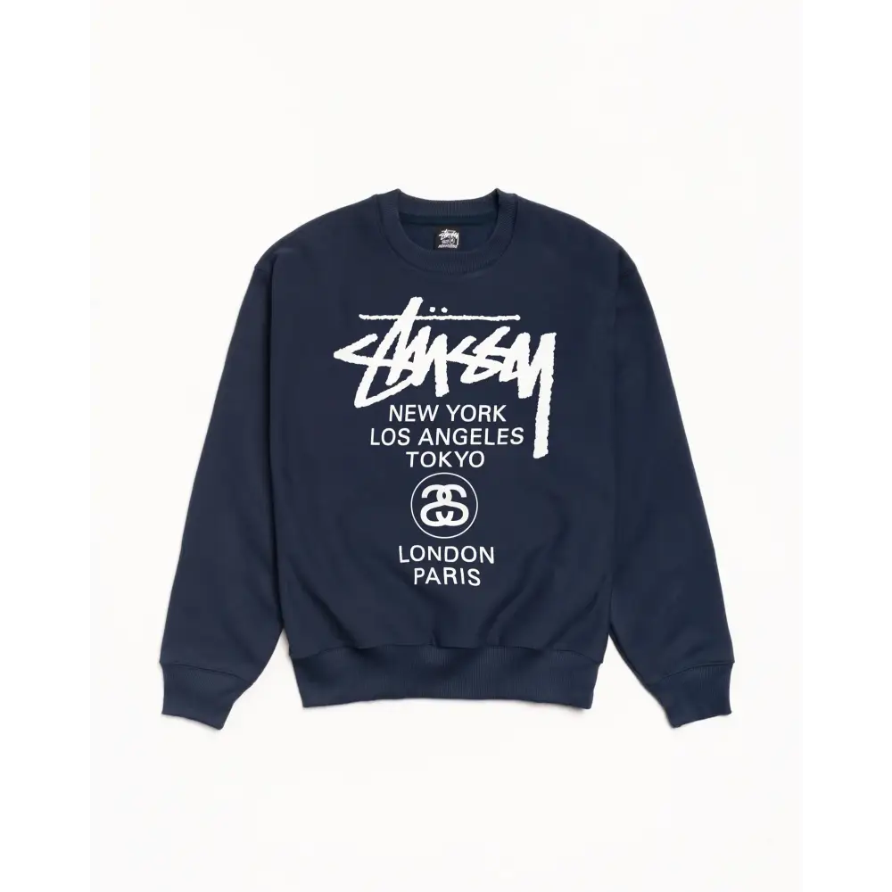 Stussy World Tour Crew Navy - L - Crewnecks