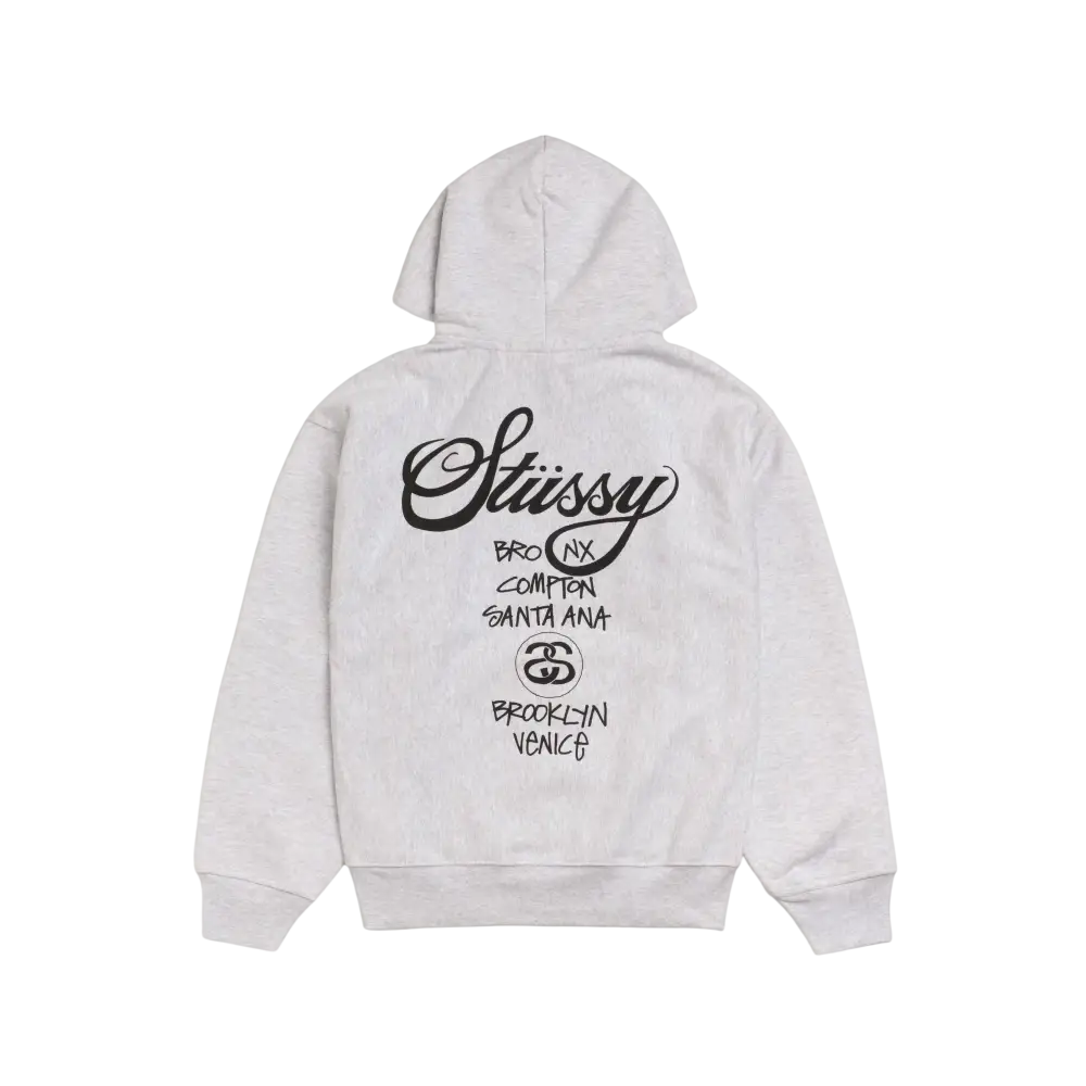 Stussy World Tour Pullover Hoodie Ash Grey - M