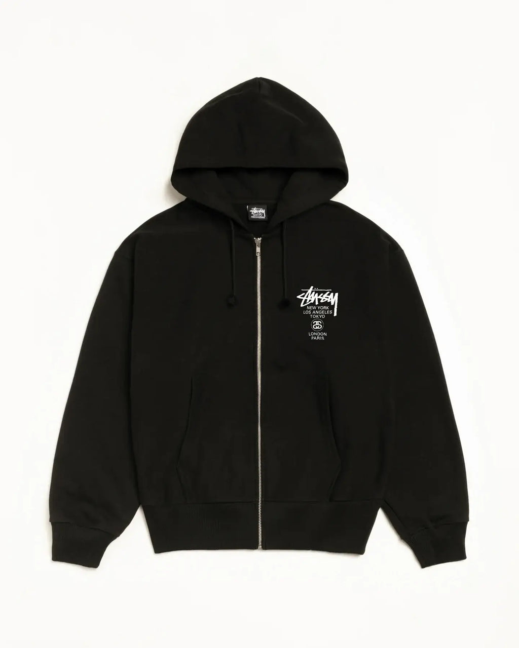 Stussy World Tour Zip Up Hoodie Black Medium