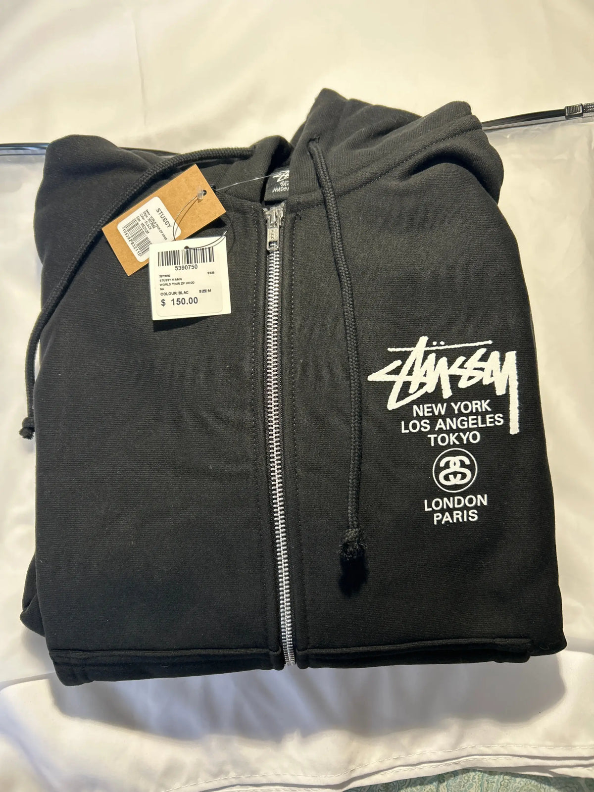 Stussy World Tour Zip Up Hoodie Black Large