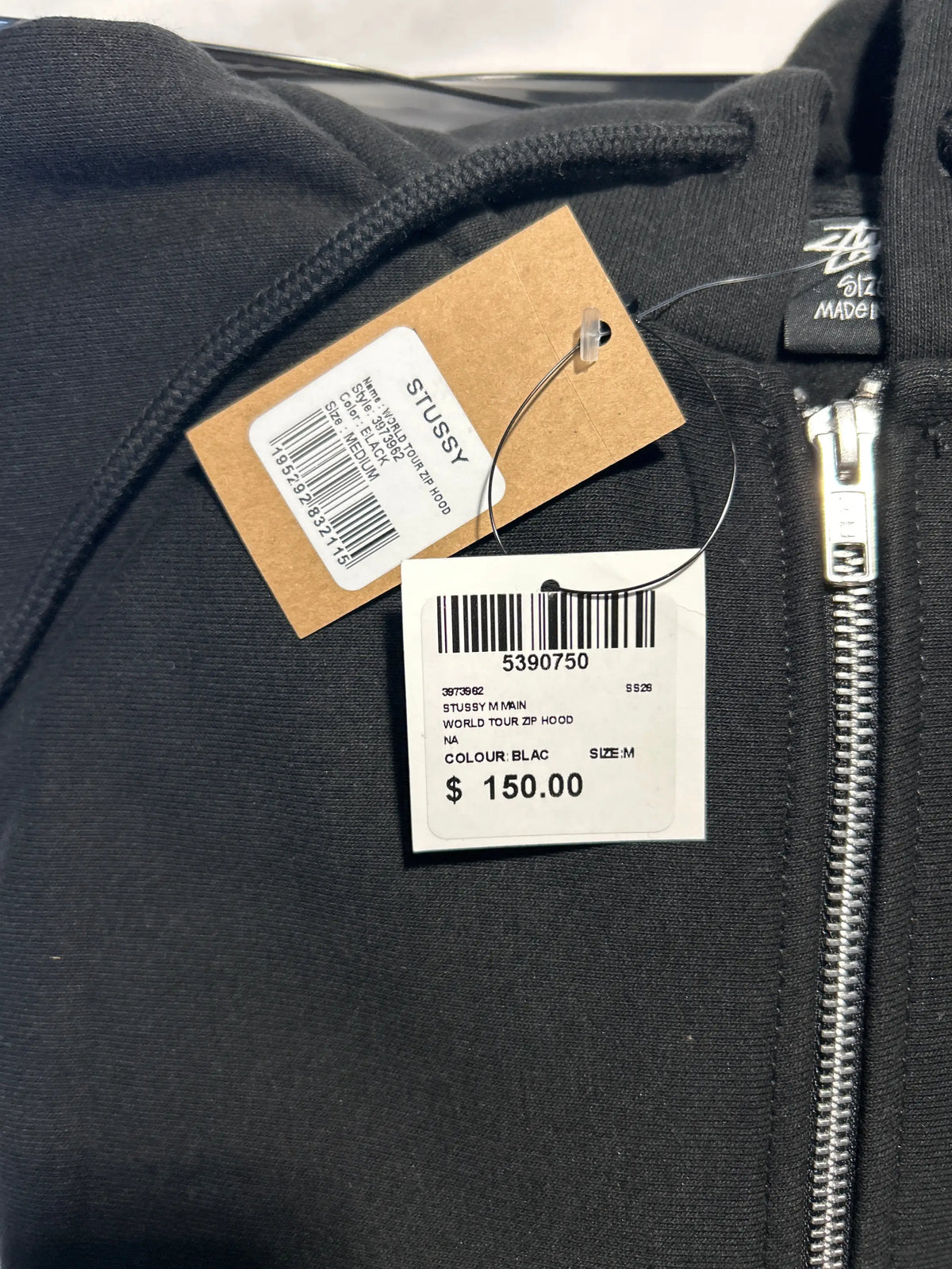 Stussy World Tour Zip Up Hoodie Black Large