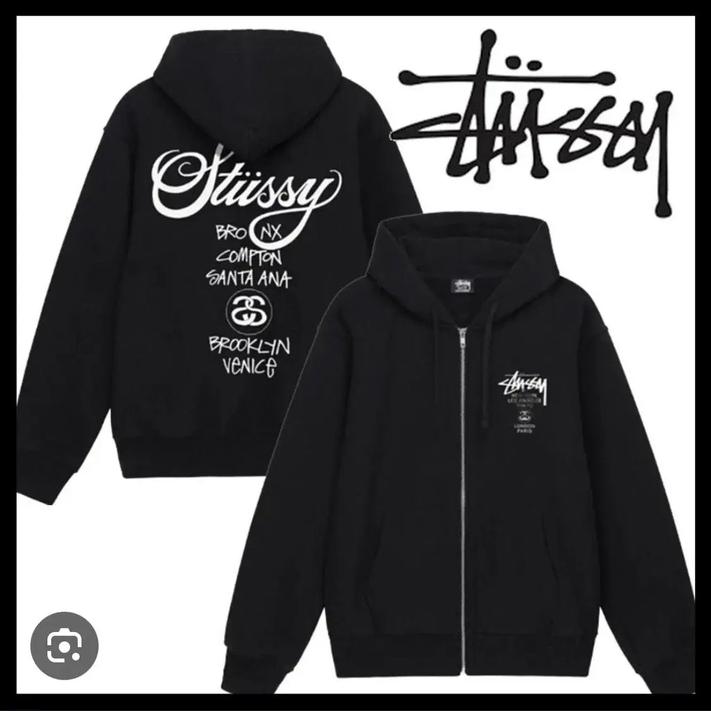 Stussy x Dover Street Market World Tour Zip-Up Hoodie Black