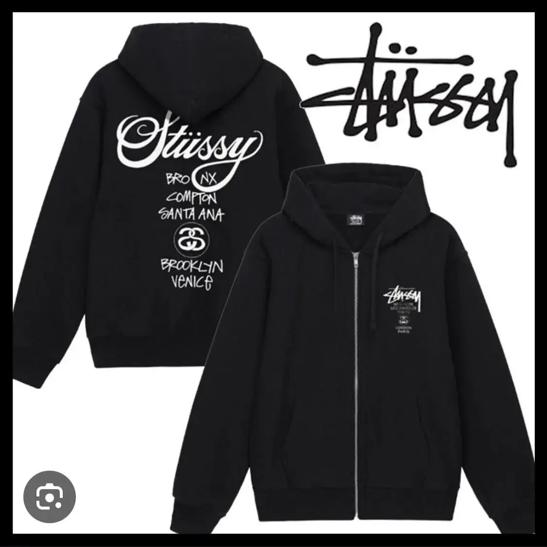 Stussy x Dover Street Market World Tour Zip-Up Hoodie Black