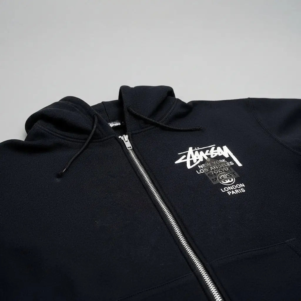 Stussy x Dover Street Market World Tour Zip-Up Hoodie Black