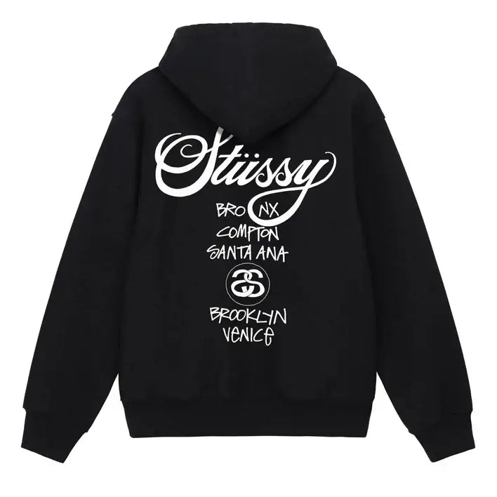 Stussy x Dover Street Market World Tour Zip-Up Hoodie Black - S - Hoodies