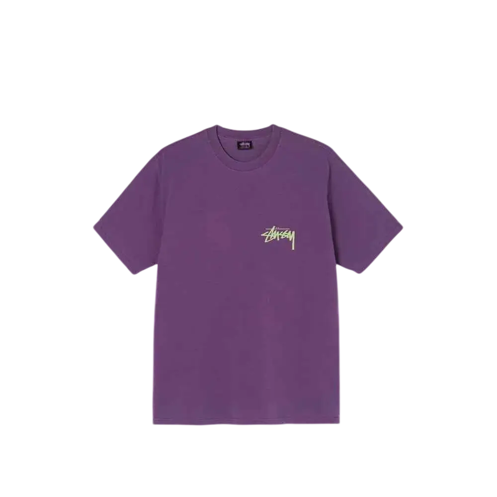 Purple Stussy Young Modern tee with a small embroidered logo on the chest in soft cotton material