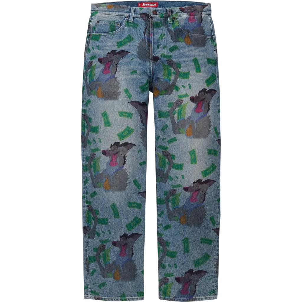Supreme All Dogs Go To Heaven Loose Fit Jeans Washed Indigo - 30