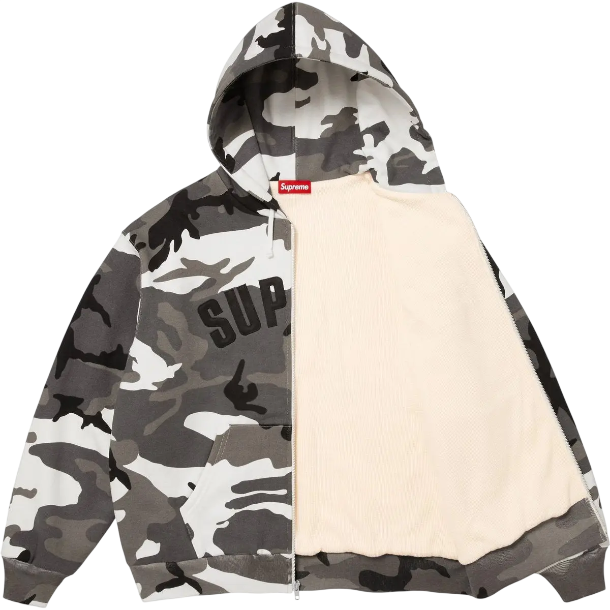 Supreme Arc Thermal Lined Zip Up Hooded Sweatshirt Snow Camo - M
