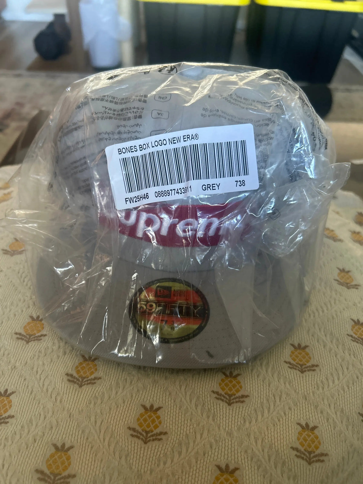 Supreme Bones Box Logo New Era 59Fifty Fitted Hat Grey 7 3/8”