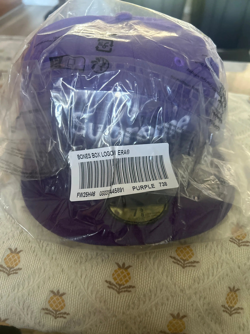 Supreme Bones Box Logo New Era 59Fifty Fitted Hat Purple 7 3/8”