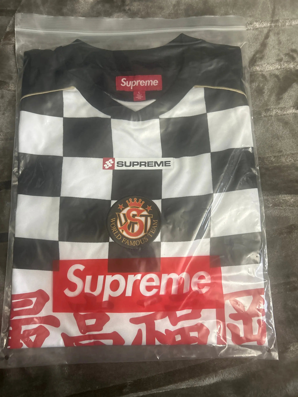 Supreme Checkerboard Soccer Jersey Black Large