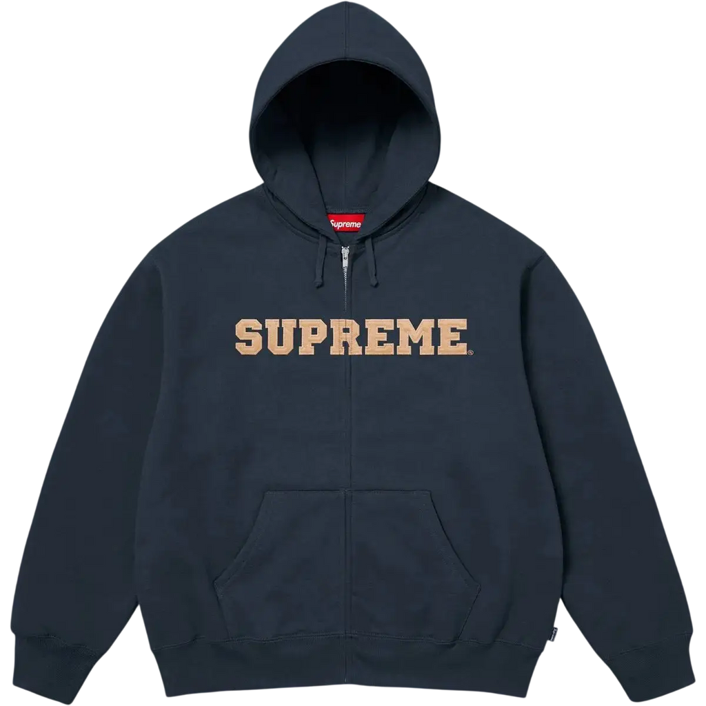 Supreme Collegiate Applique Zip Up Hooded Sweatshirt Navy - L