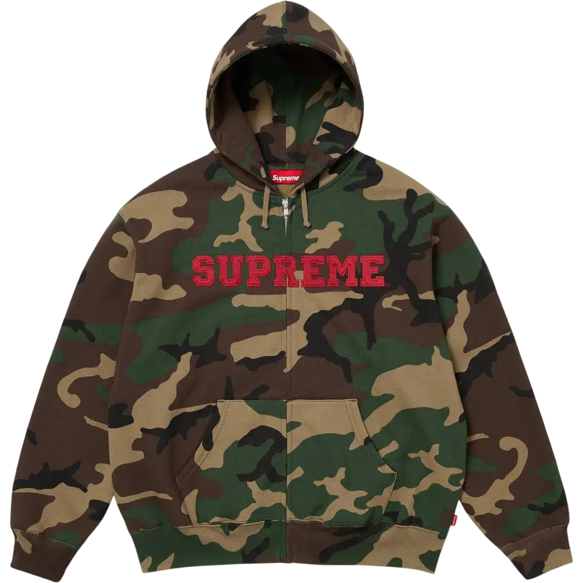 Supreme Collegiate Applique Zip Up Hooded Sweatshirt Woodland Camo - S