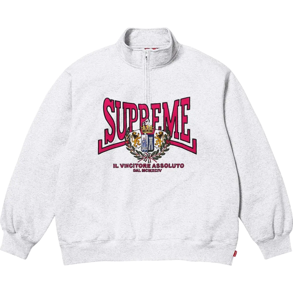 Supreme Crest Applique Half Zip Pullover Ash Grey - M