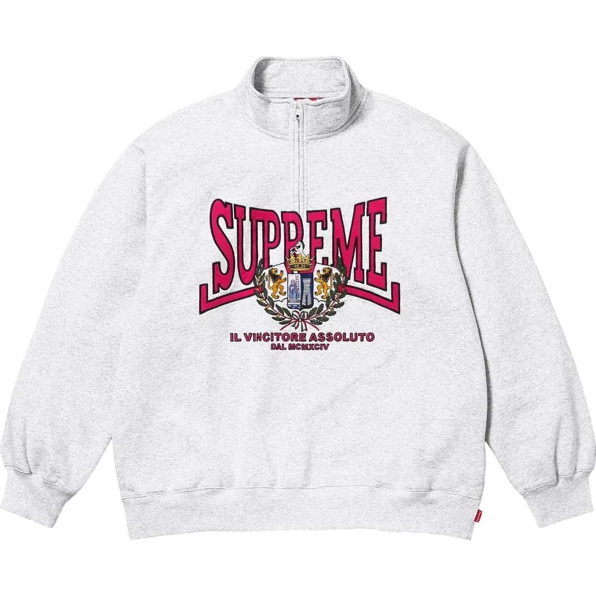 Supreme Crest Applique Half Zip Pullover Ash Grey - M