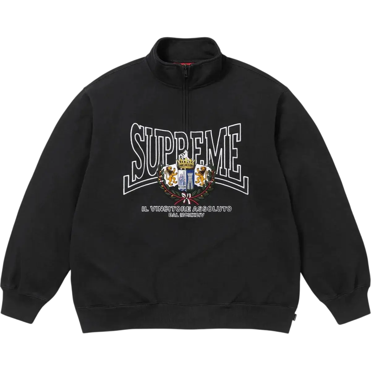 Supreme Crest Applique Half Zip Pullover Black - M
