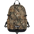 Supreme denim backpack camo fw25 in camouflage pattern with black straps and trim showing front side