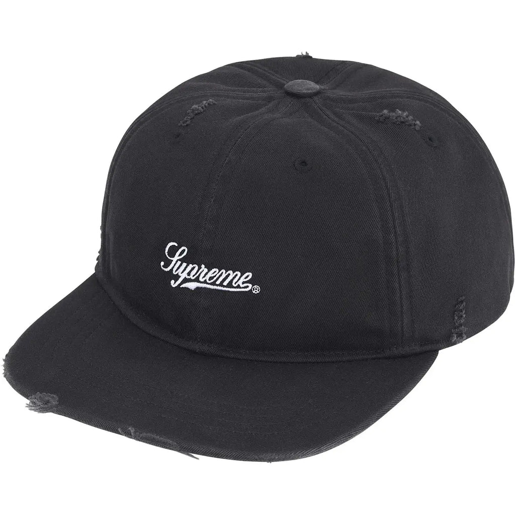 Supreme Distressed Script 6-Panel Black - Hats