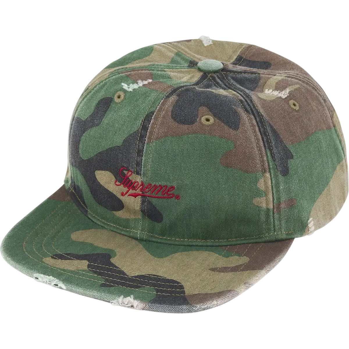Supreme Distressed Script 6-Panel Woodland Camo - One size