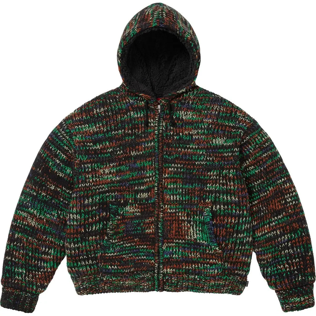 Supreme Faux Shearling Lined Zip Up Hoodie Green Melange - M - Hoodies