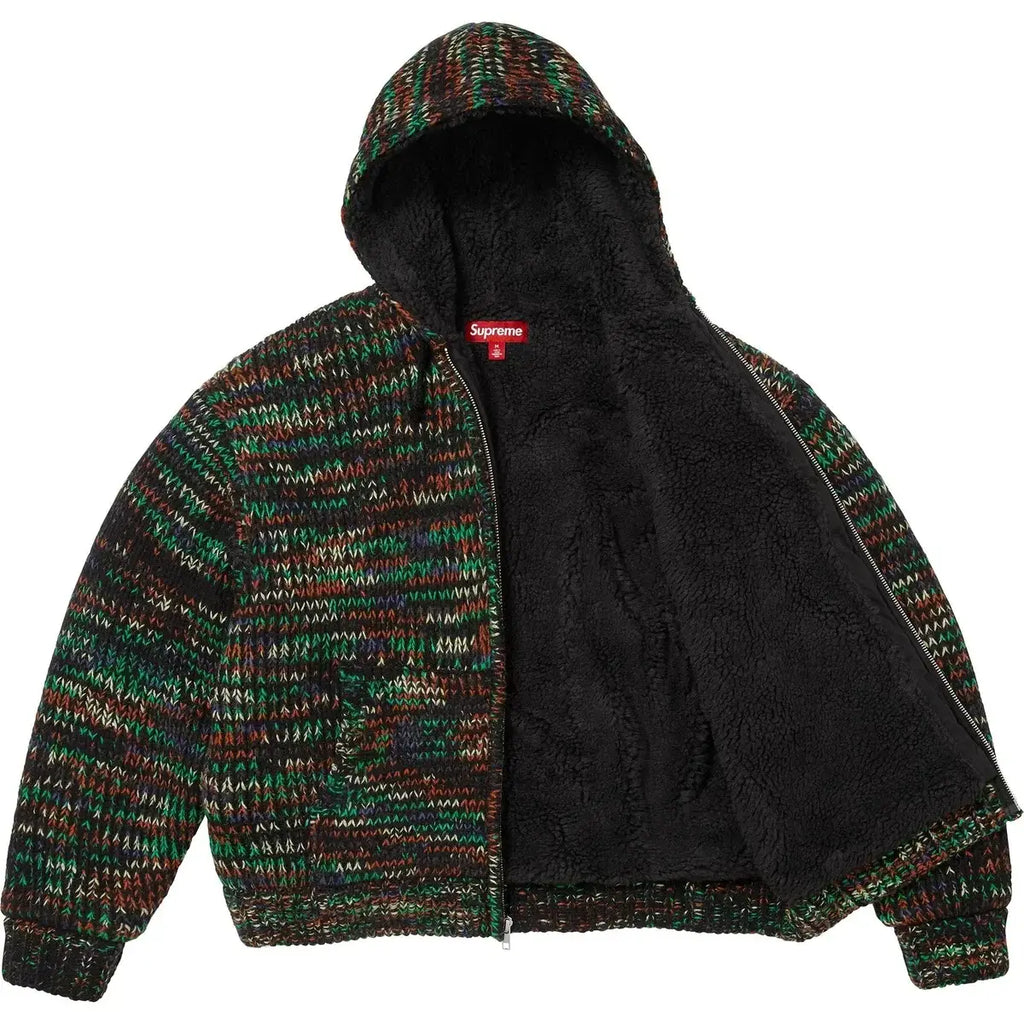 Supreme Faux Shearling Lined Zip Up Hoodie Green Melange - M - Hoodies
