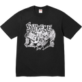 Black supreme fuckin blowout t-shirt with a bold white graphic of a bearded figure holding a cassette tape and logo above