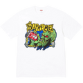 White Supreme Fuckin Blowout t-shirt featuring a green zombie graphic with red eyes holding a red and white box surrounded by skulls