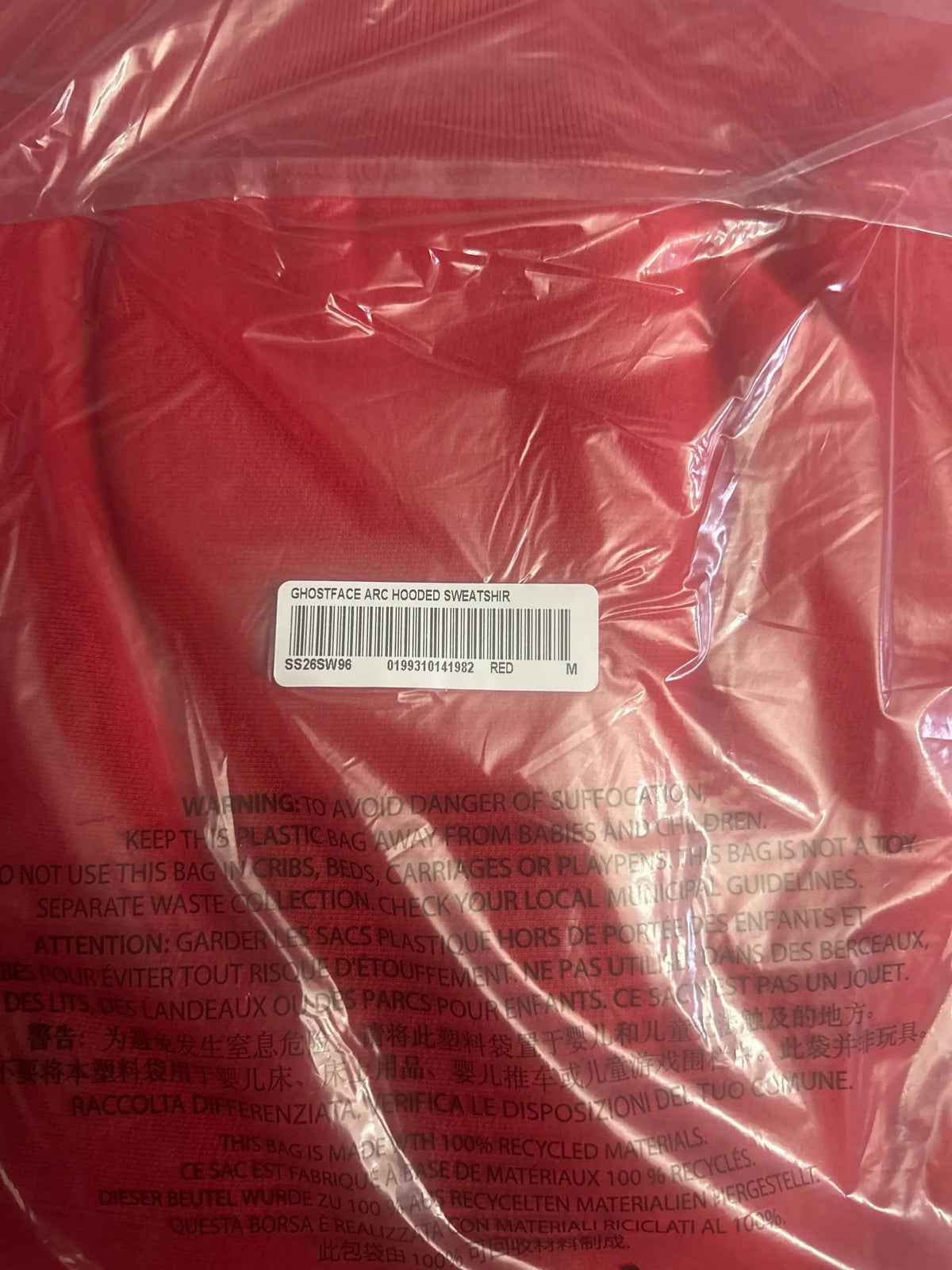 Supreme Ghostface Arc Hooded Sweatshirt Red Medium