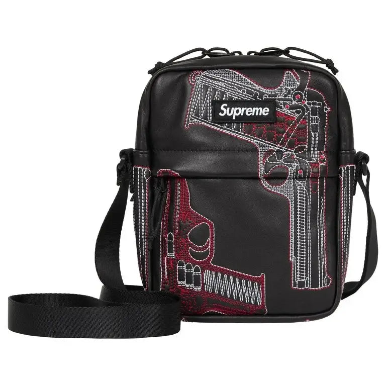 Supreme Guns Embroidered Leather Shoulder Bag Black
