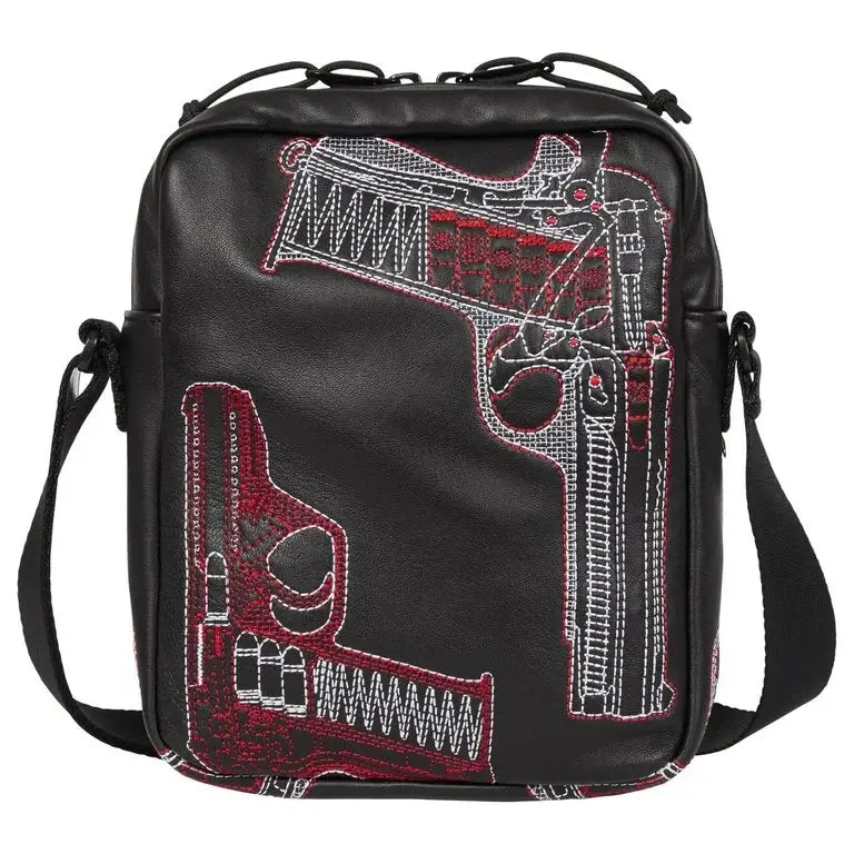 Supreme Guns Embroidered Leather Shoulder Bag Black