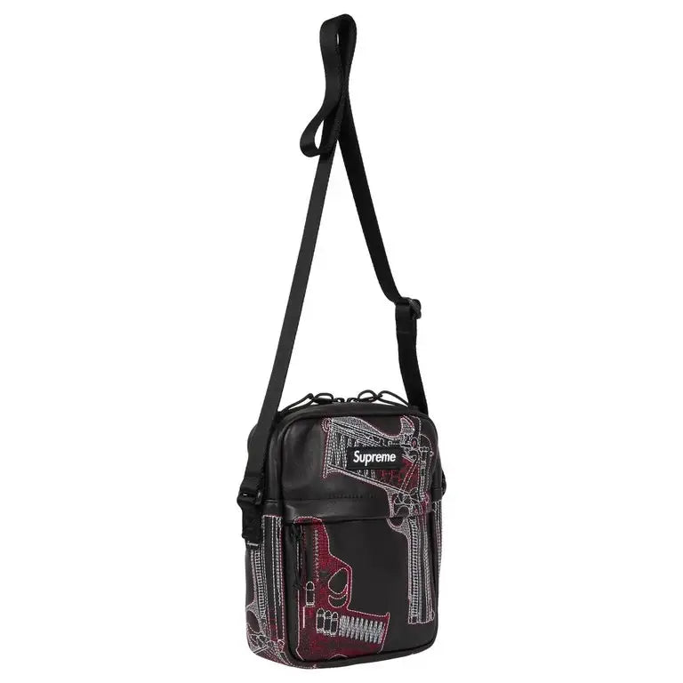 Supreme Guns Embroidered Leather Shoulder Bag Black