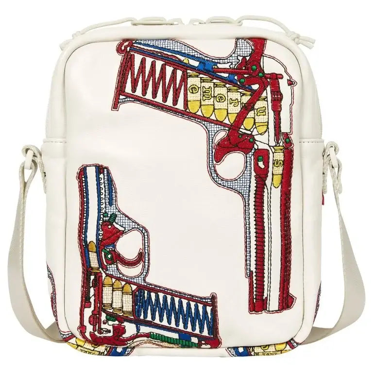Supreme Guns Embroidered Leather Shoulder Bag White