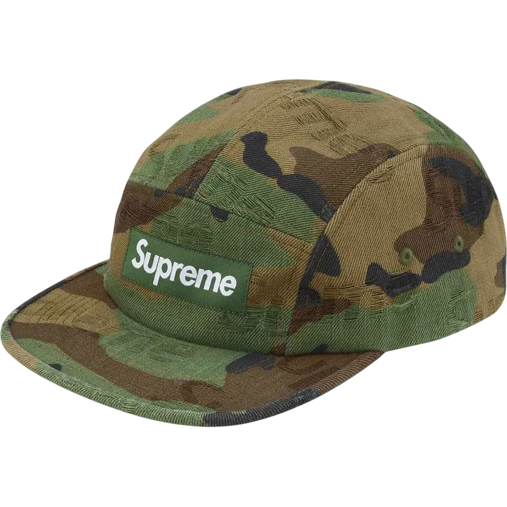 Supreme Jacquard Logo Denim Camp Cap Woodland Camo - One size